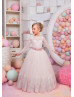 Ivory And Blush Pink Lace Tulle V Back Beaded Flower Girl Dress